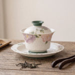Gaiwan Tea Cup For Floral Tea Set-Embossed Peony Rock Clay_ring03