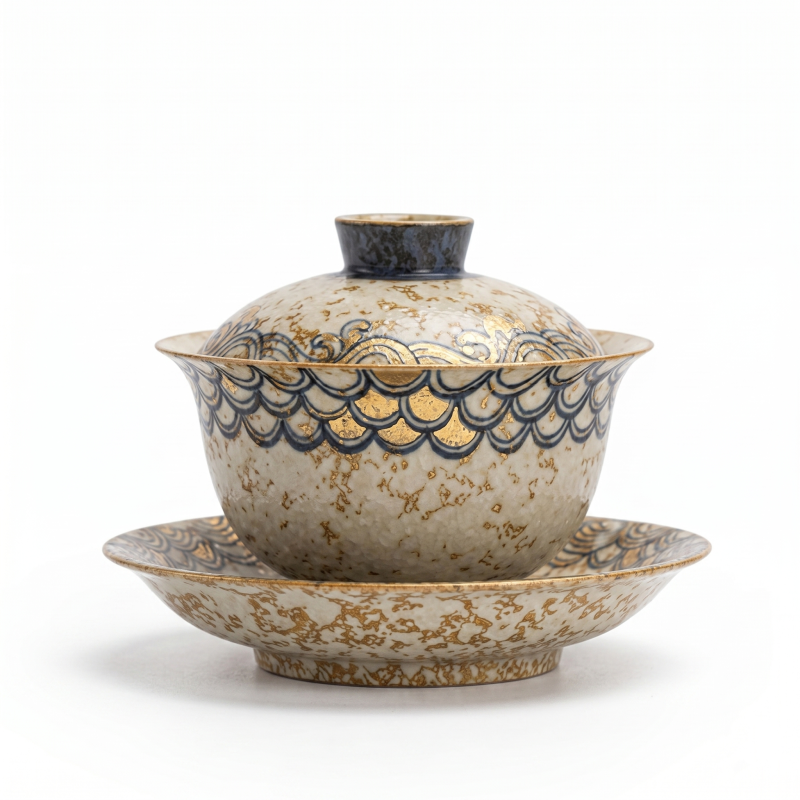 Celadon Gaiwan Tea Cup with Gilded Gongfu Tasting Vessel_main
