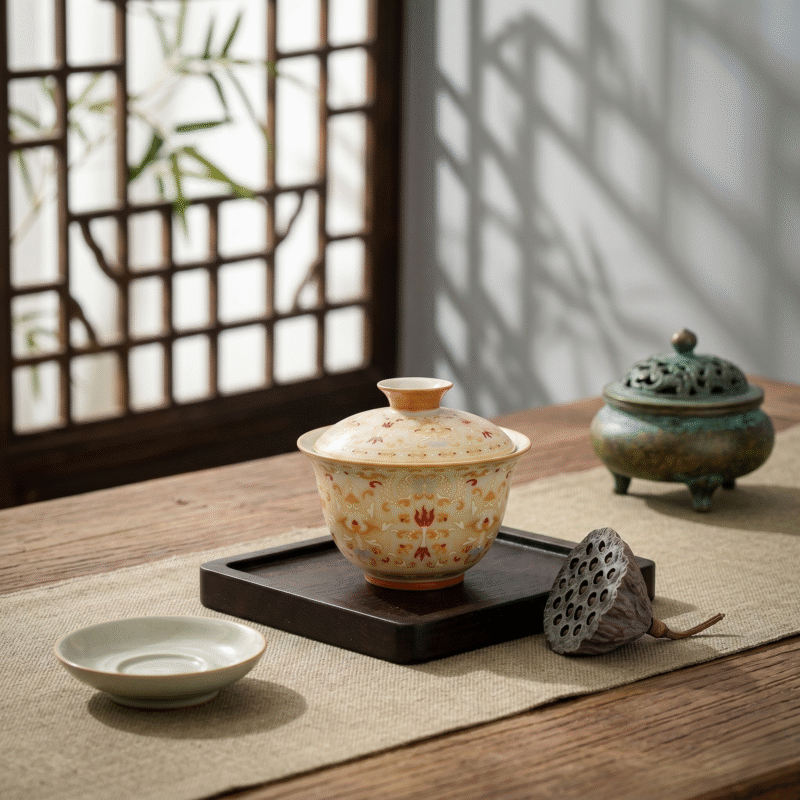 Gaiwan Tea Set with Matching Tea Cup Set - Porcelain Gongfu Tea Set_ring01