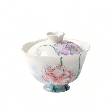 Handcrafted Footed Gaiwan with Subtle Embossed Petal Rim_main