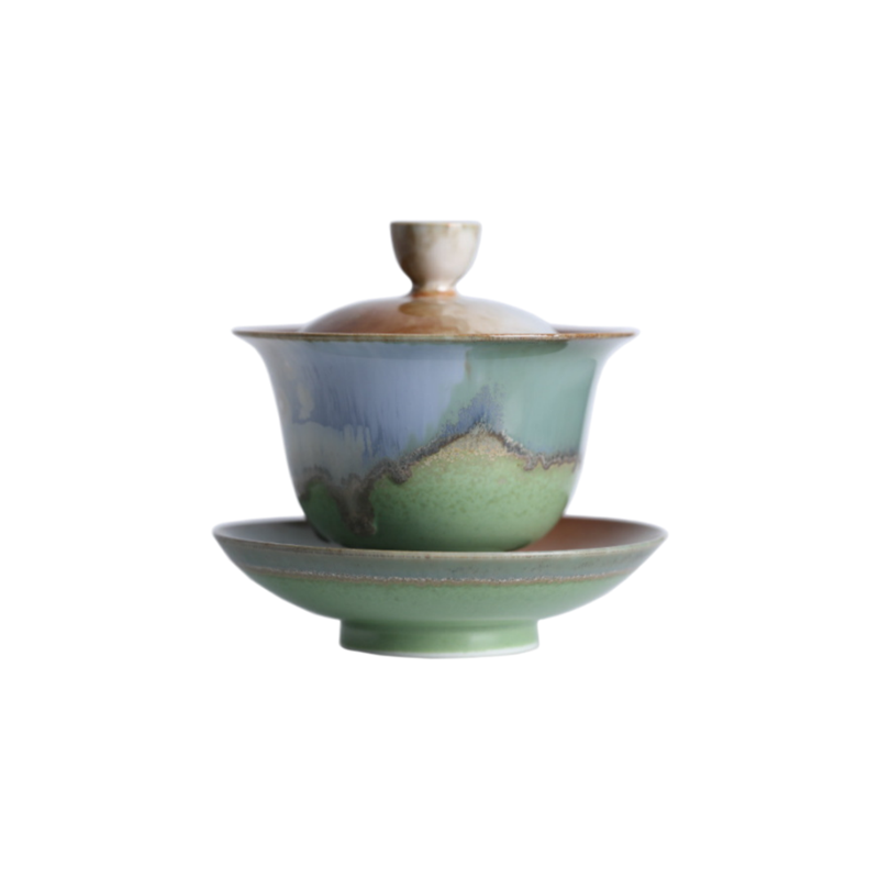 Handmade Ice Crackle Glazed Porcelain Gaiwan Tea Cup_main