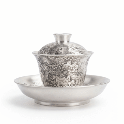 Ink Dragon Gilded Silver Gaiwan-Handcrafted Gongfu Tea Set_main