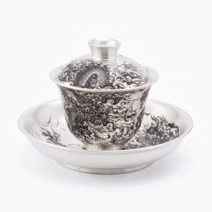 Ink Dragon Gilded Silver Gaiwan-Handcrafted Gongfu Tea Set_ring02