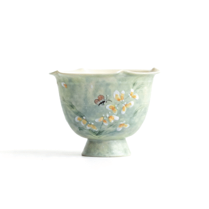 Painted Petal-Rim Tea Ceramic Cup-Orchids Tea Cup Design_main