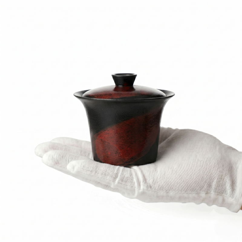 Retro Lacquer Red Eggshell Traditional Gaiwan - Gongfu Teaware_ring01