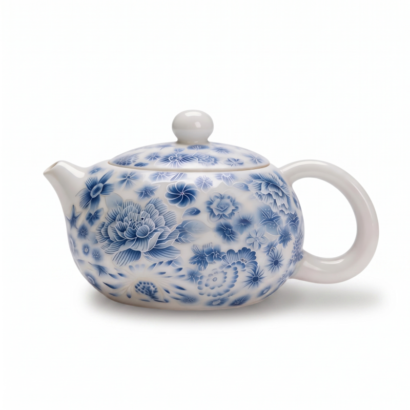 Blue And White China Teapot-Silver Filigree White Porcelain Teapot_main Blue And White China Teapot-Silver Filigree White Porcelain Teapot_main