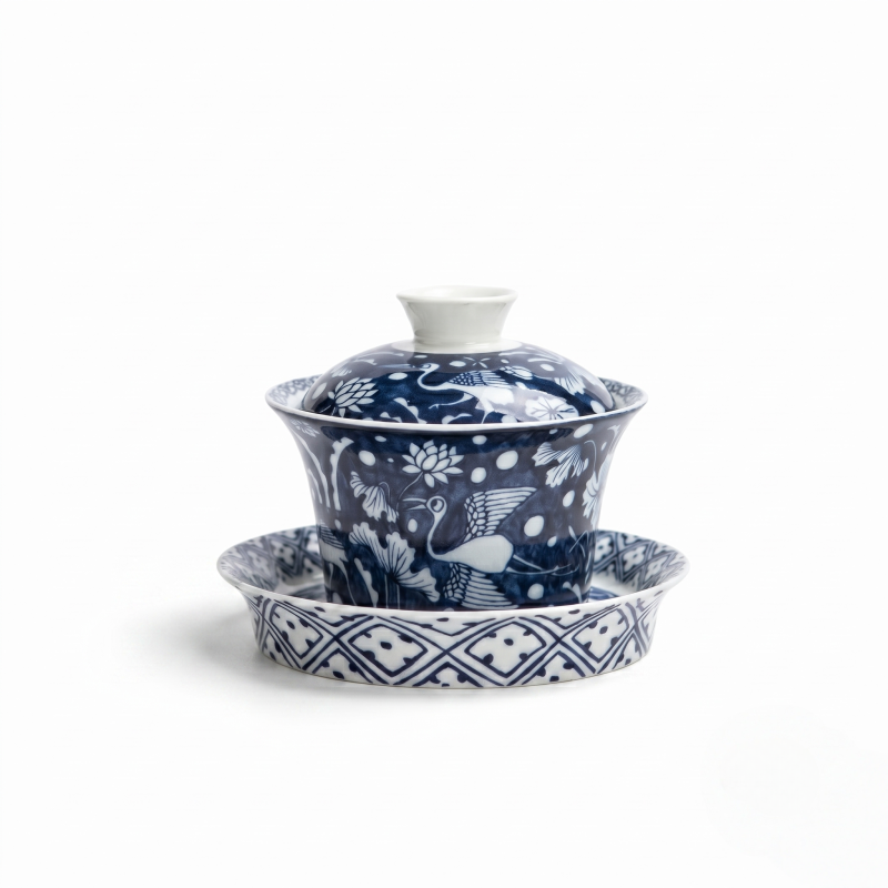 Blue And White Tea Set-Porcelain Crackle Gaiwan Set_main Blue And White Tea Set-Porcelain Crackle Gaiwan Set_main