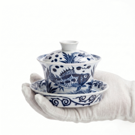 Blue And White Tea Set-Porcelain Crackle Gaiwan Set_ring01