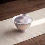 Glazed Porcelain Gaiwan Cup - Embossed Purple Peony_ring02