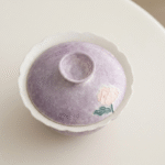 Glazed Porcelain Gaiwan Cup - Embossed Purple Peony_ring04