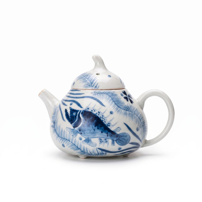 Hand Painted Teapot-Seaweed Fish Ru Kiln Porcelain Teapot_main Hand Painted Teapot-Seaweed Fish Ru Kiln Porcelain Teapot_main