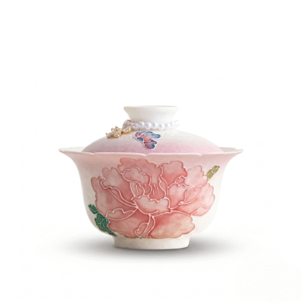 Handmade Gaiwan-Embossed Peony Tea Ceramic Cup_main