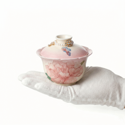 Handmade Gaiwan-Embossed Peony Tea Ceramic Cup_ring01