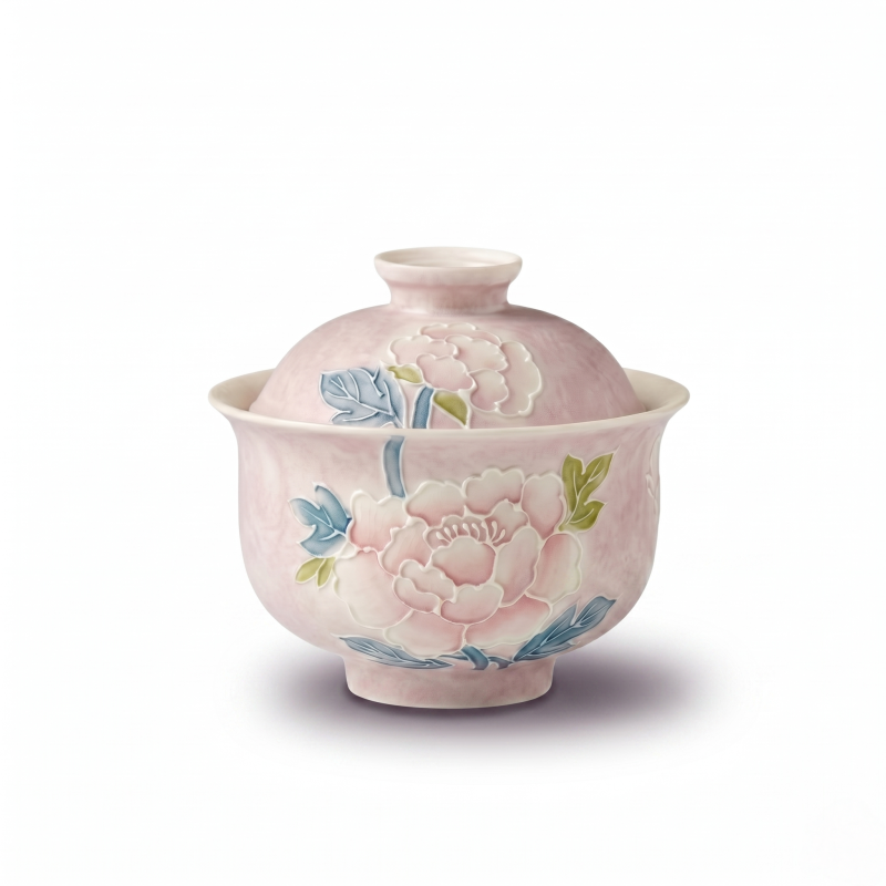 Relief Peony Traditional Tea Set With Ceramic Tea Cup_main