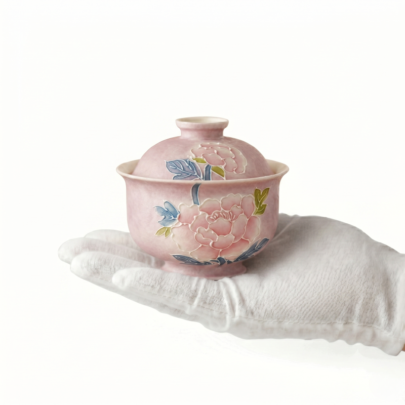 Relief Peony Traditional Tea Set With Ceramic Tea Cup_ring01