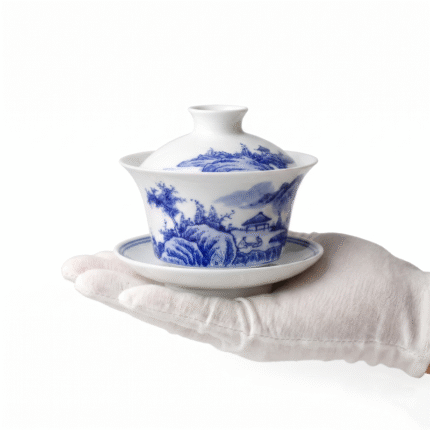 Sancai Glazed Porcelain Gaiwan-Blue And White Landscape_ring01