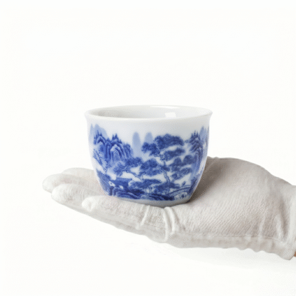 Underglaze Blue Landscape Celadon Tea Cups - Vintage Tea Set_ring02