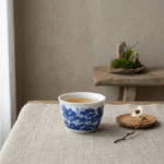 Underglaze Blue Landscape Celadon Tea Cups - Vintage Tea Set_ring03