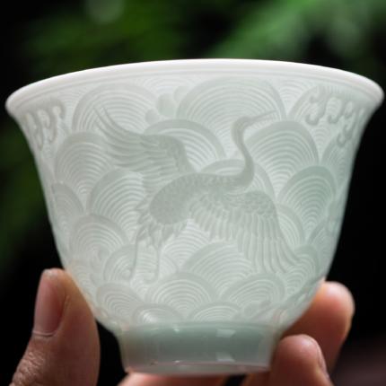 Jingdezhen Qingbai Carved Porcelain Gongfu Tea Cup_ring04
